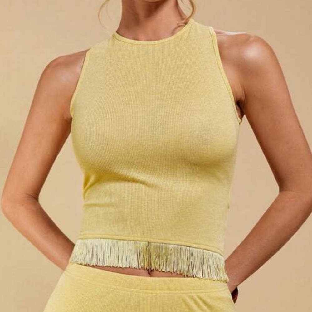 Yellow Sleeveless Fringe Top